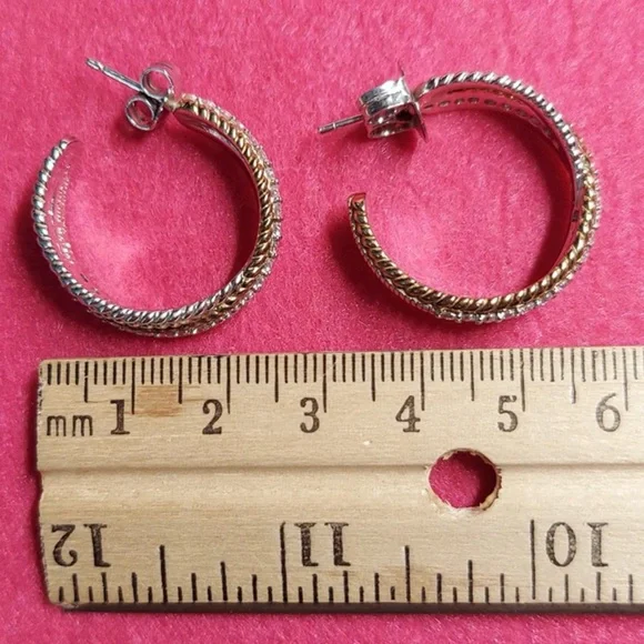 Vtg JUDITH RIPKA Criss Cross CZ Hoop Earrings - Picture 7 of 8